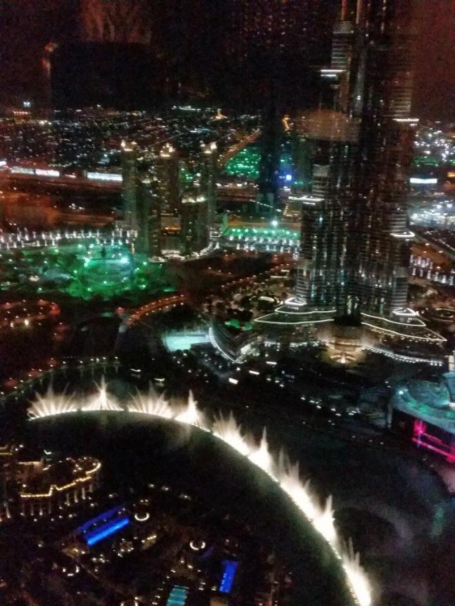 Looking down at the show from Neos bar at the 63rd floor of the hotel The Address Downtown Dubai