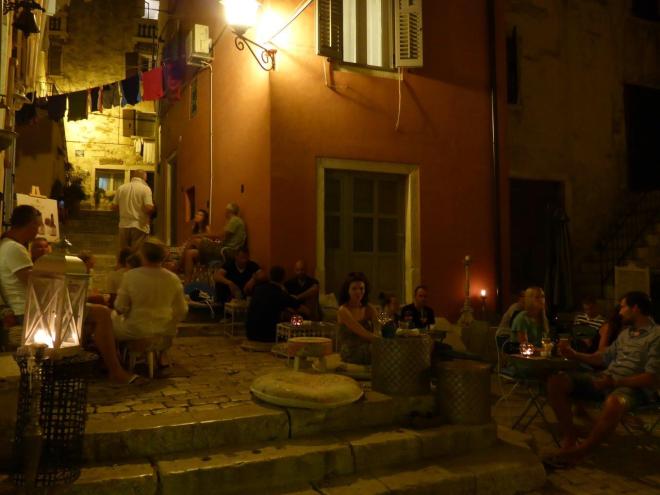 Nice atmosphere at Trevisol bar in Rovinj old town, Croatia