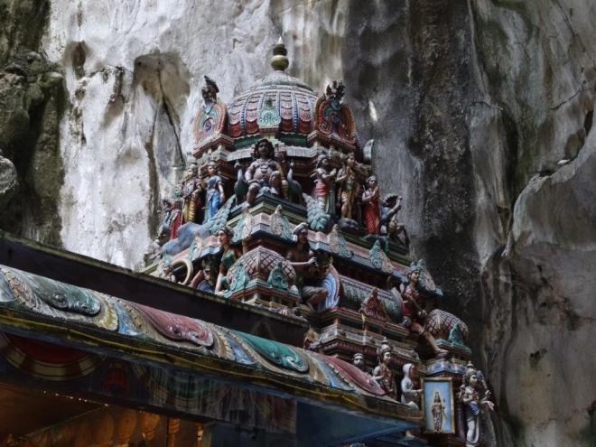 The nicely decorated roof of one of the Hindu temples inside the Batu Cave outside Kuala Lumpur, Malaysia