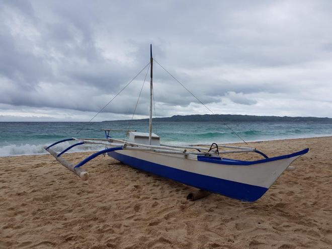 Banka boat at Puka beach, Boracay Island, The Philippines