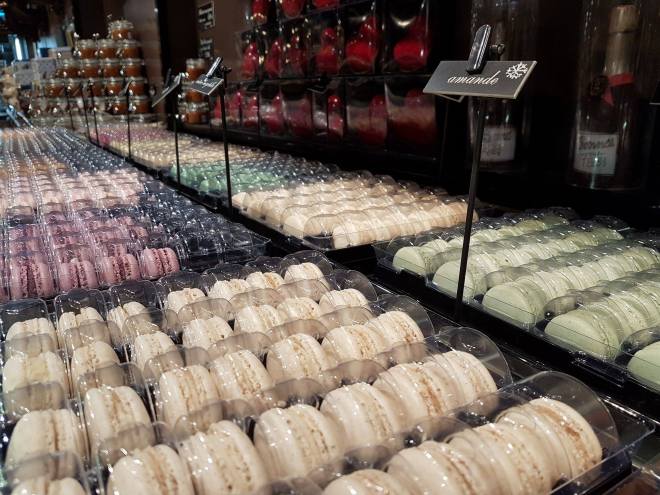 The large collection of macrons at Georges Larnicol. Food tour Paris, France. Withlocals